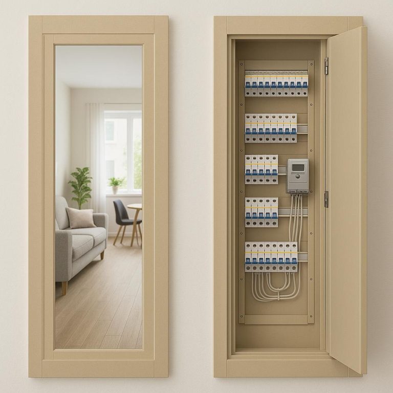 חיפוי ארון חשמל נסתר בדלת מראה